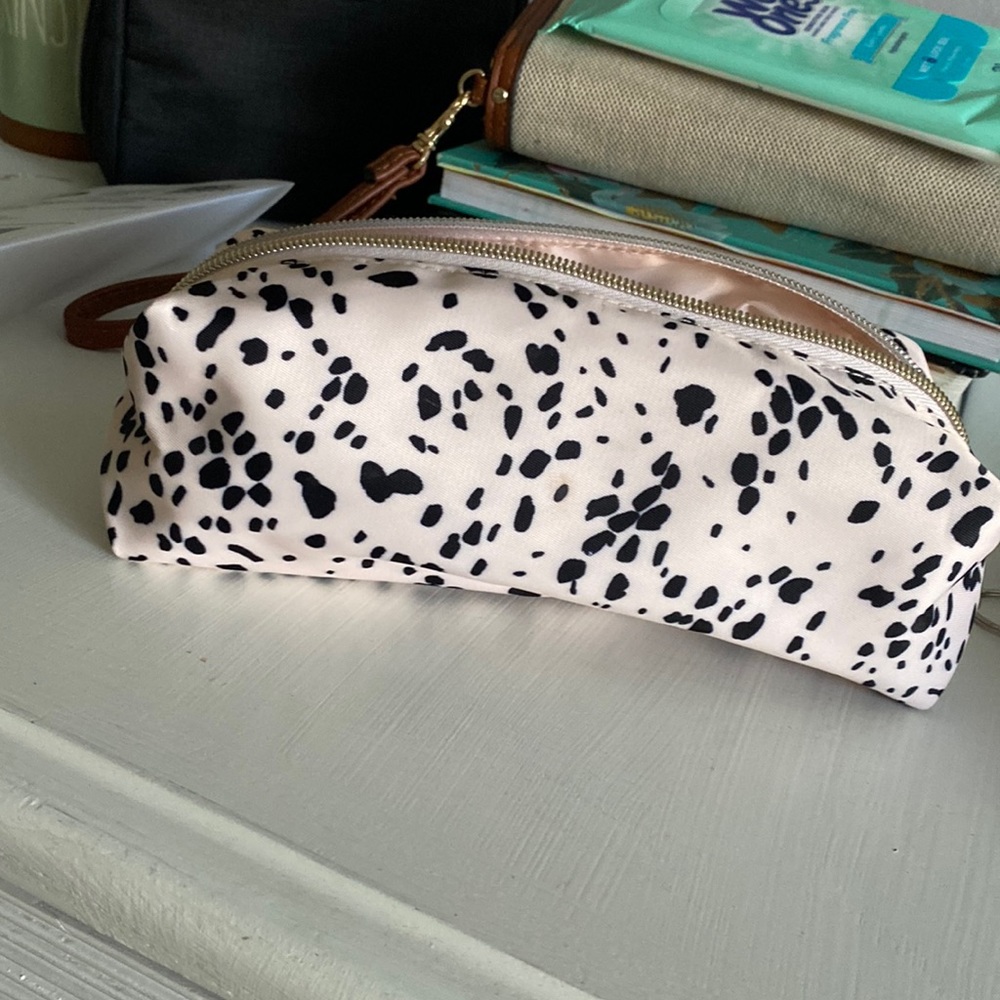 Small light pink/black polka dot cosmetic bag